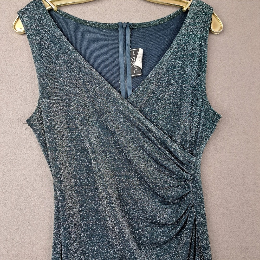 Vintage Molly Malloy Dress Women 10/M‎ Green Maxi Shimmer Ruched Y2K Fairy Bella - Picture 3 of 16